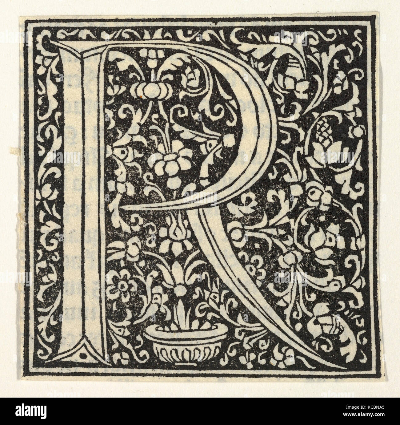 Dessins et estampes, Print, Première lettre R avec motif floral, artiste, anonyme, Italien, 15ème siècle, anonyme, italien Banque D'Images
