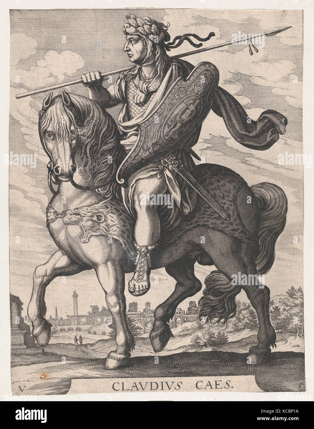 Planche 5 : l'empereur Claudius à cheval, de 'Les douze Césars Romains' après Tempesta, Matthäus Merian l'ancien, 1610-50 Banque D'Images