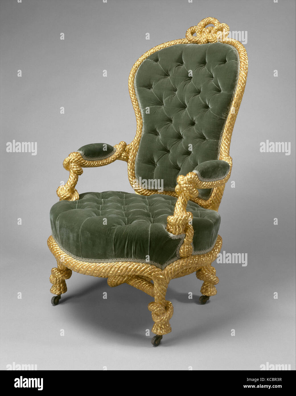 Fauteuil, manière de A. M. E. Fournier (français, actif après 1850), ca. 1860, Français, probablement Paris, bois doré, meubles Banque D'Images