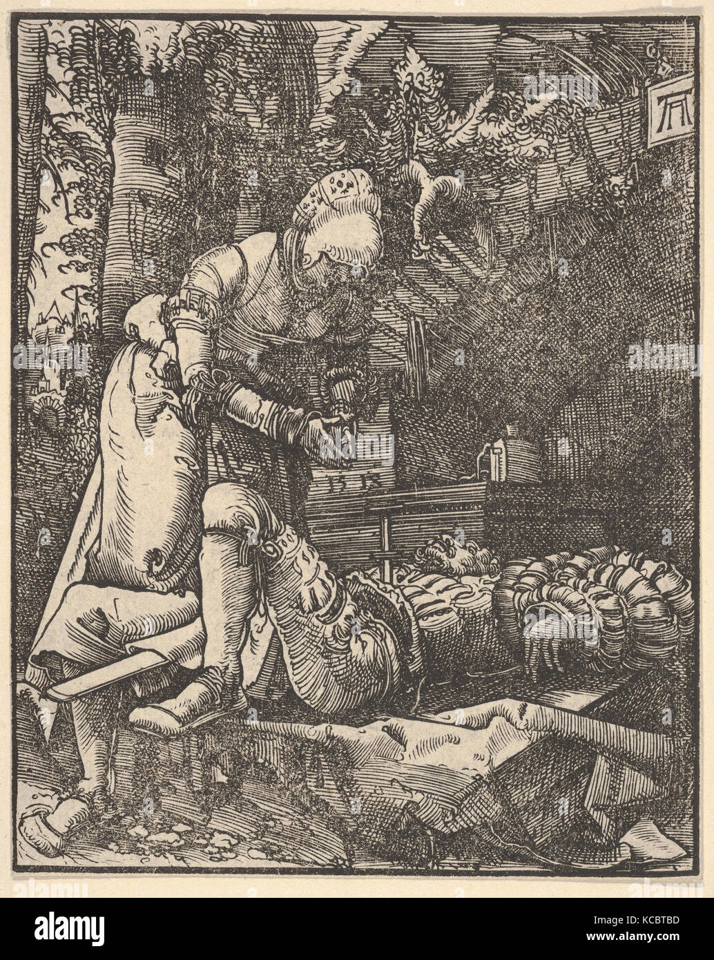 Pyramus et Thisbe, 1518, gravure sur bois, feuille : 4 3/4 × 3 13/16 in. (12 × 9,7 cm), Impressions, Albrecht, (allemand, Regensburg Banque D'Images