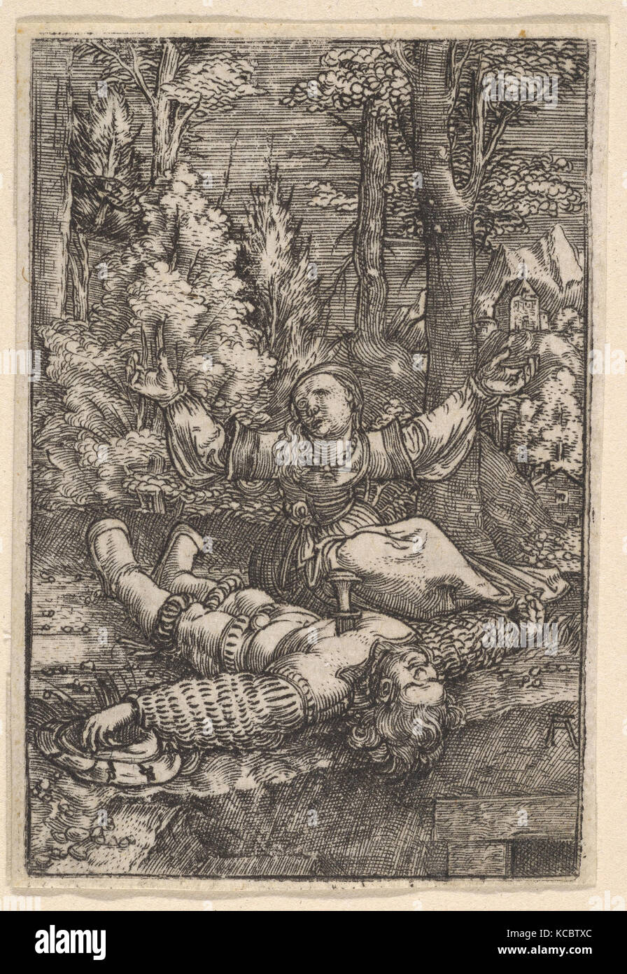 Pyramus et Thisbe, gravure, feuille : 2 1/2 × 1 11/16 in. (6.3 × 4.3 cm), Impressions, Albrecht, (allemand, Regensburg Banque D'Images