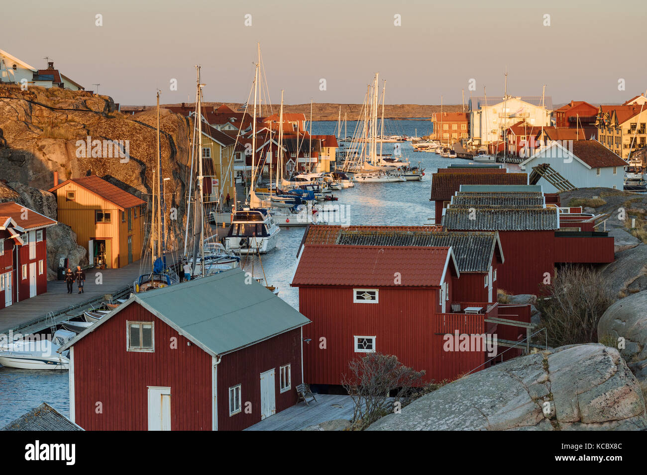 Port dans la lumière du soir, Smögen, Smögenbrygga, Västra Götalands län, Bohuslän, Suède Banque D'Images Port dans la lumière du soir, Smögen, Smögenbrygga, Västra Götalands län, Bohuslän, Suède Banque D'Images