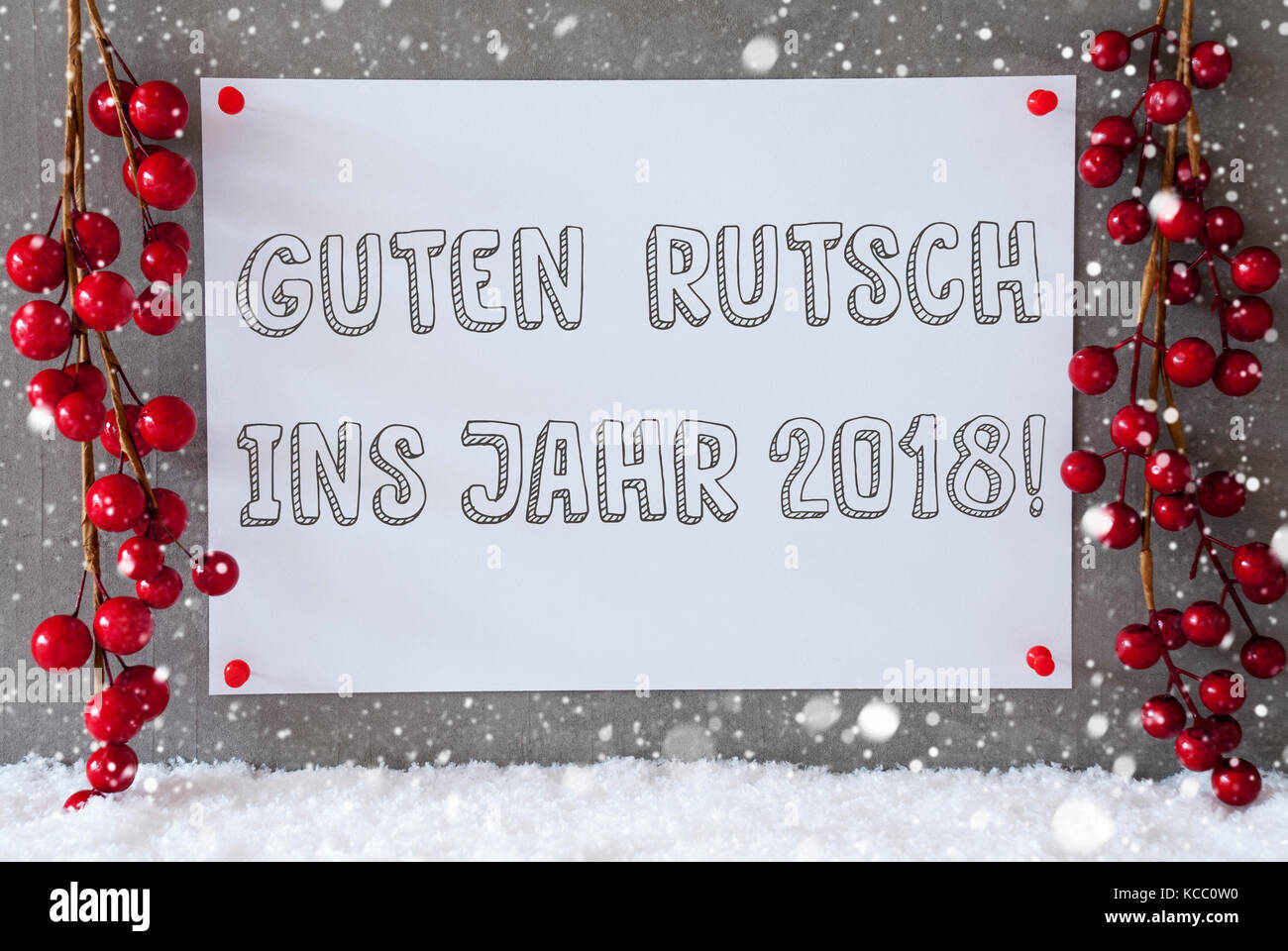 Étiquette, flocons, noël, guten rutsch 20178 signifie nouvelle année Banque D'Images