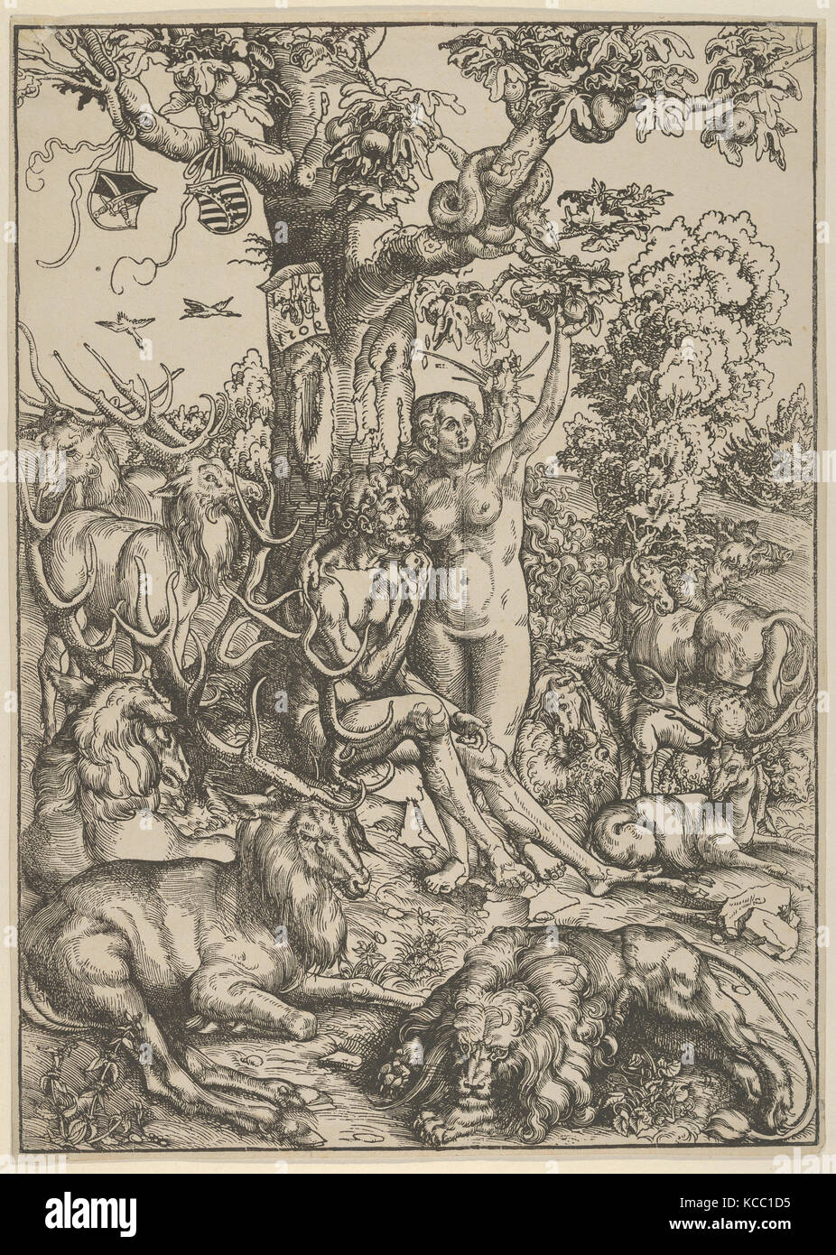 Adam et Eve au paradis, Lucas Cranach le Vieux, 1509 Banque D'Images