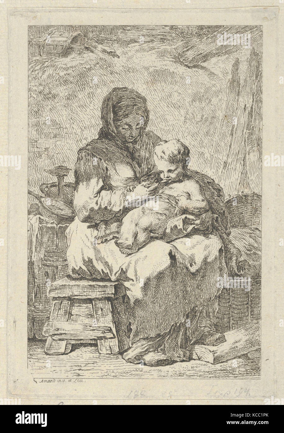 La mère et l'enfant, Jacques François Amand, 18e siècle Banque D'Images