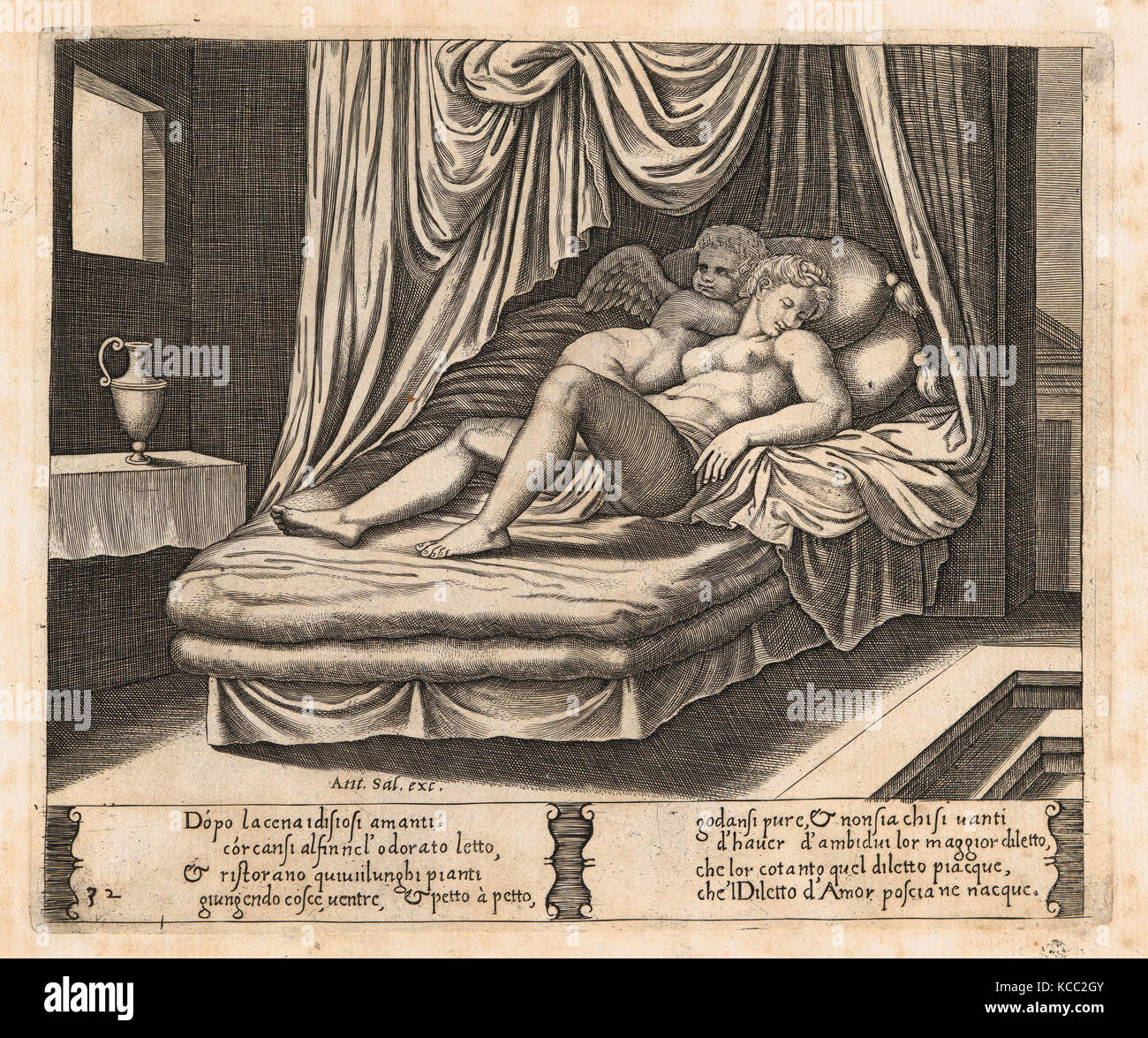 32 : Plaque d'Amour et Psyché dans le lit nuptial, à partir de l'histoire d'Amour et Psyché comme dit par Apulée, maître de la matrice Banque D'Images