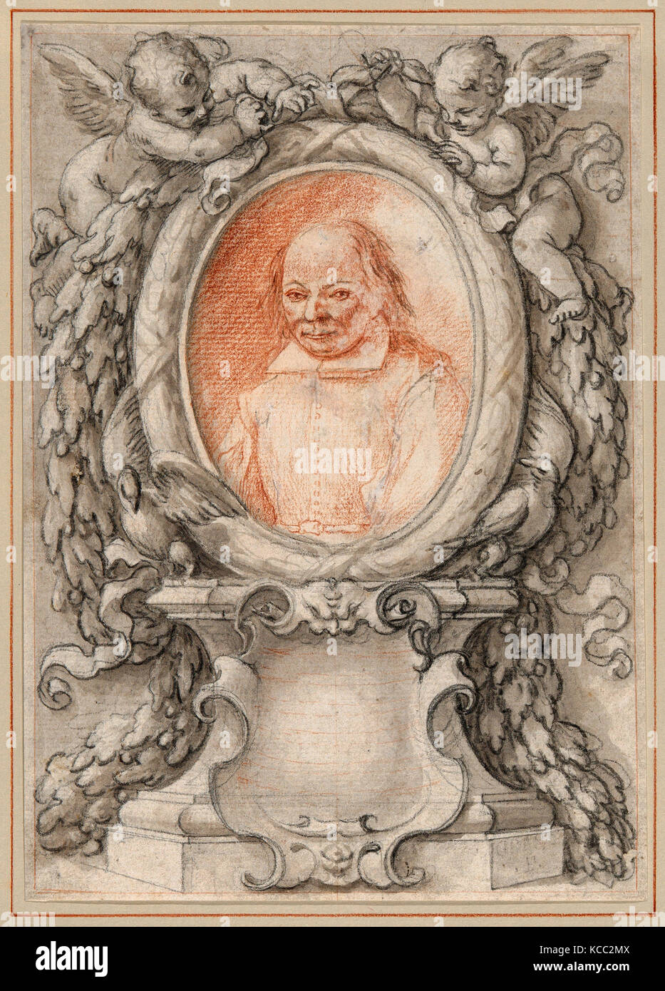 Dessins et gravures, dessins, Portrait ovale d'un homme lors d'une trame avec un cartouche, artiste, Antonino Grano, italien Banque D'Images