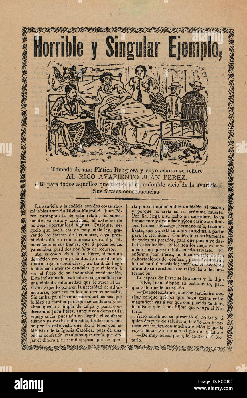 Journal de qualité relatives à l'avidité de Juan Pérez et ses biens mal acquis financier par malhonnêteté et l'escroquerie l'église Banque D'Images