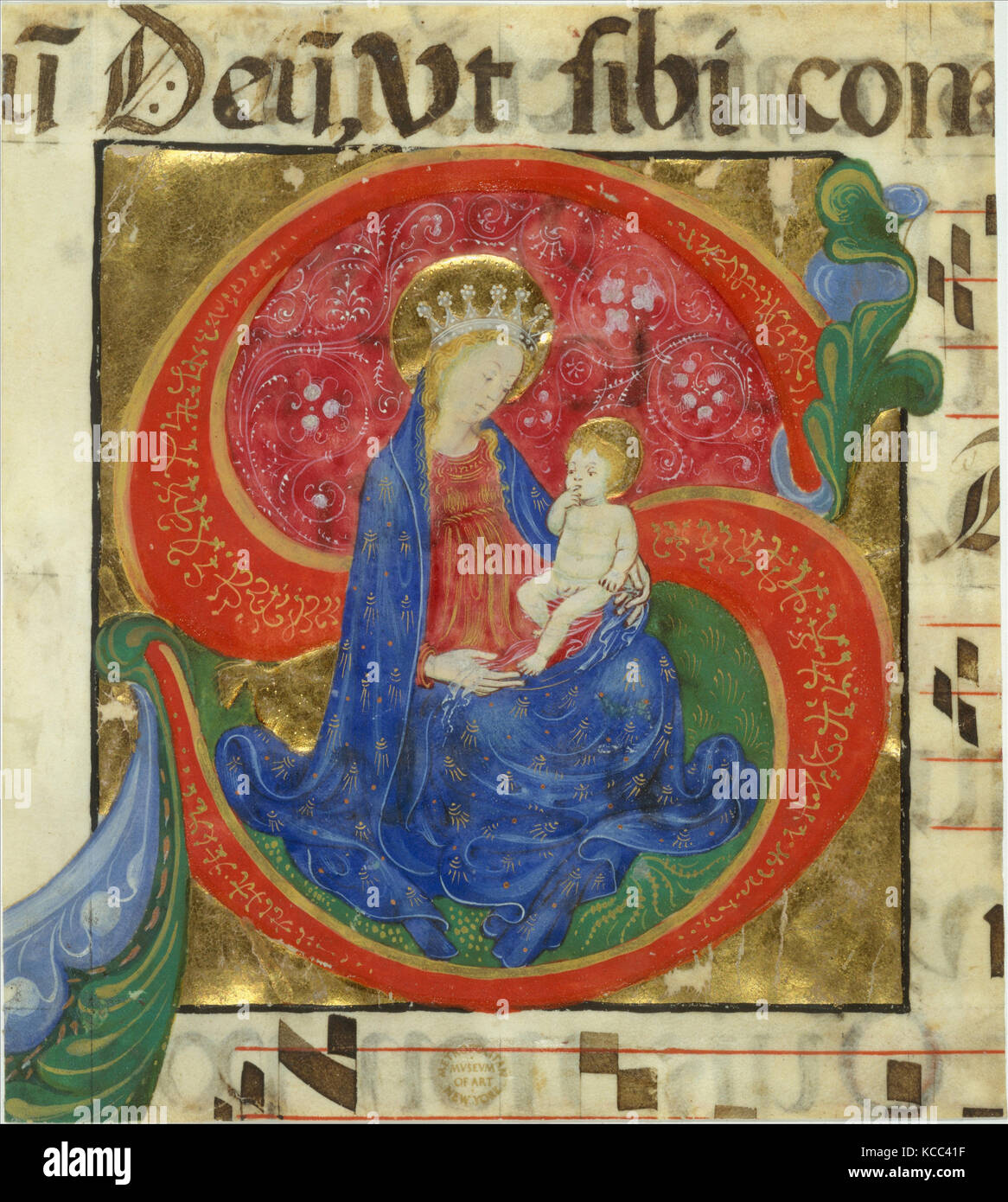 Manuscrit Illumination avec la Vierge et l'enfant dans une première S, d'un Antiphonary, maître de la bréviaire franciscain Banque D'Images
