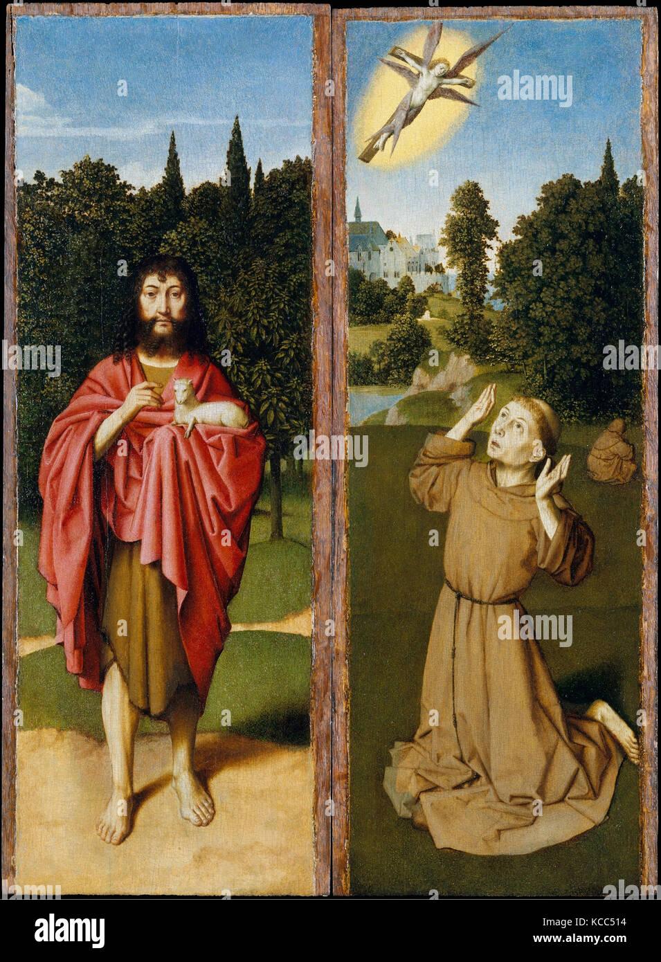 Saint Jean Baptiste, Saint François recevant les stigmates, Gérard David, ca. 1485-90 Banque D'Images