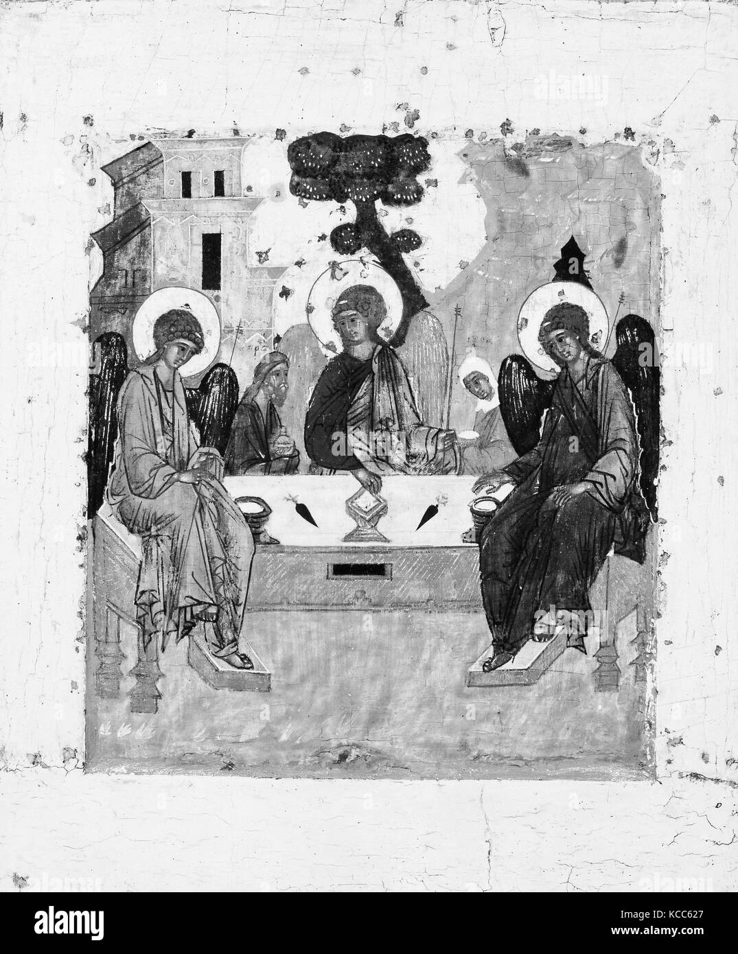 La Trinité, Tempera sur bois, 12 7/8 x 10 5/8 in. (32,7 x 27 cm), peintures, peintre russe (peut-être 17e siècle Banque D'Images