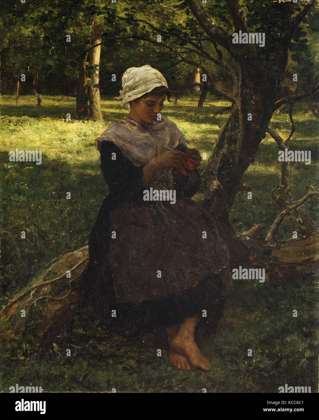 Un paysan du tricot, ca. 1870, huile sur toile, 22 5/8 x 18 1/2 in. (57,5 x 47 cm), peintures, Jules Breton (Français, Courrière Banque D'Images