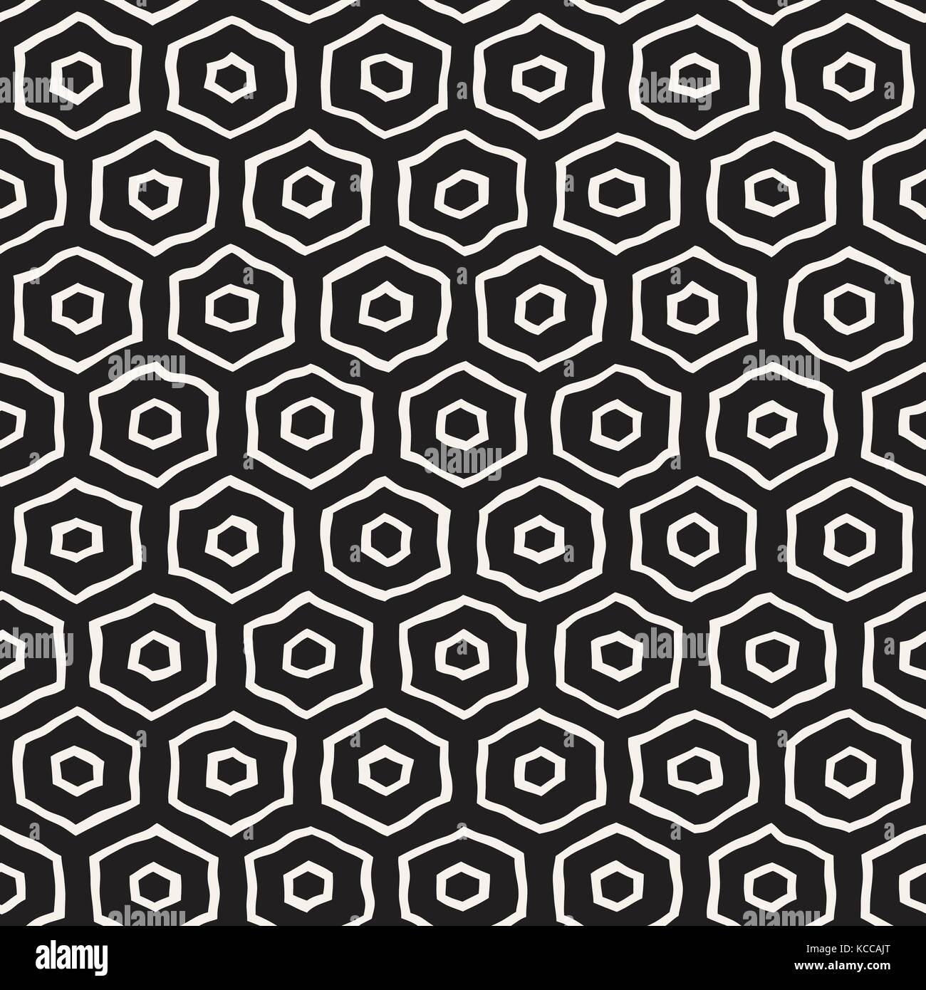 Un motif en noir et blanc avec treillis hexagonal. creative dessinés à la main, fond noir en nid. Illustration de Vecteur