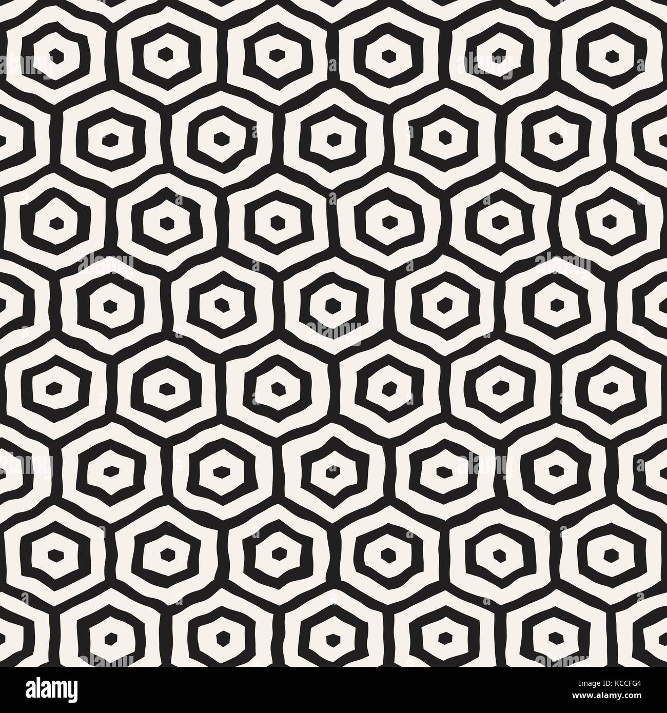 Un motif en noir et blanc avec treillis hexagonal. creative dessinés à la main, fond noir en nid. Illustration de Vecteur