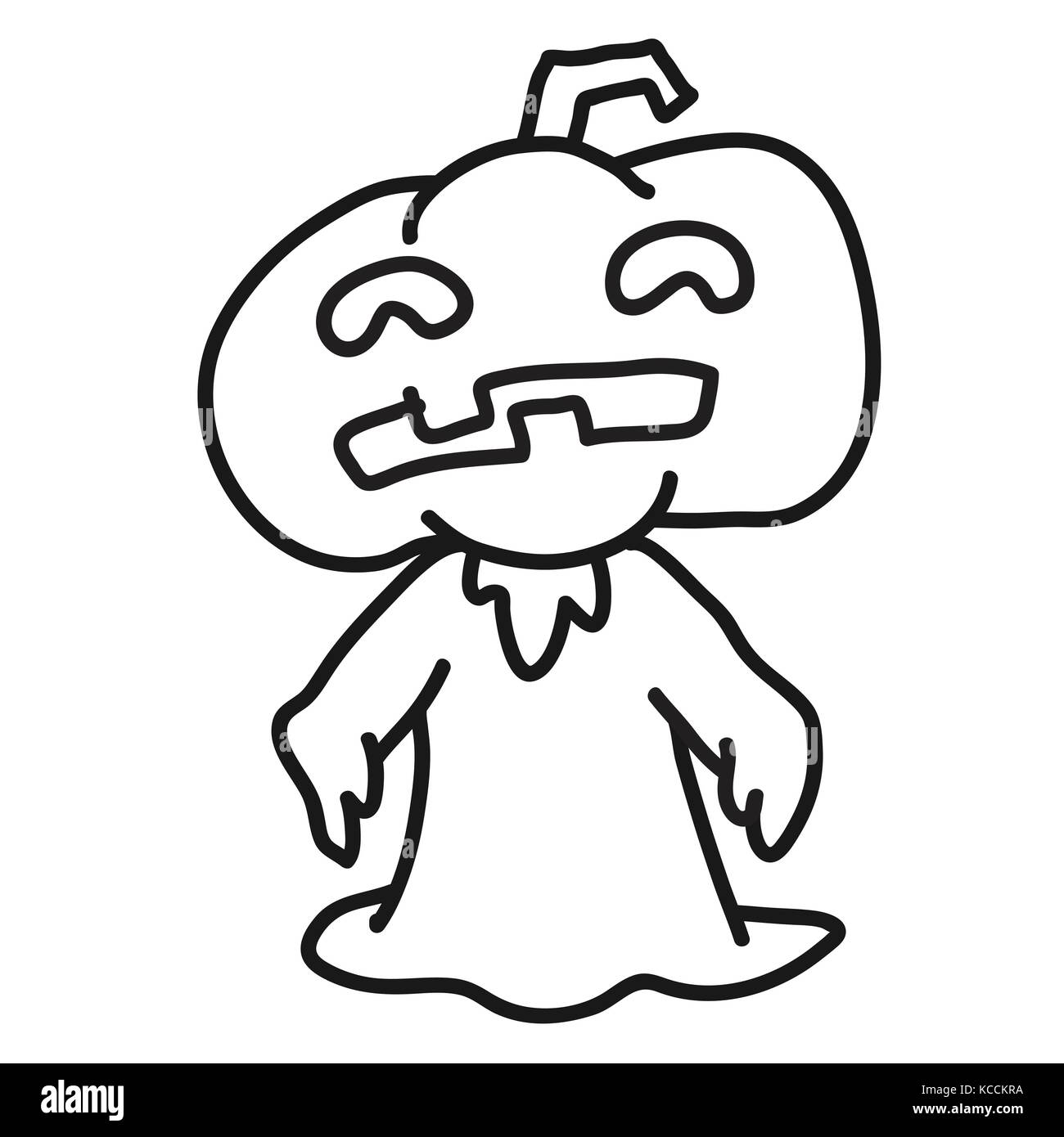 Citrouille halloween cute cartoon monster isolé sur fond blanc. noir et blanc simple ligne vector illustration pour livre de coloriage - vecteur linéaire Illustration de Vecteur