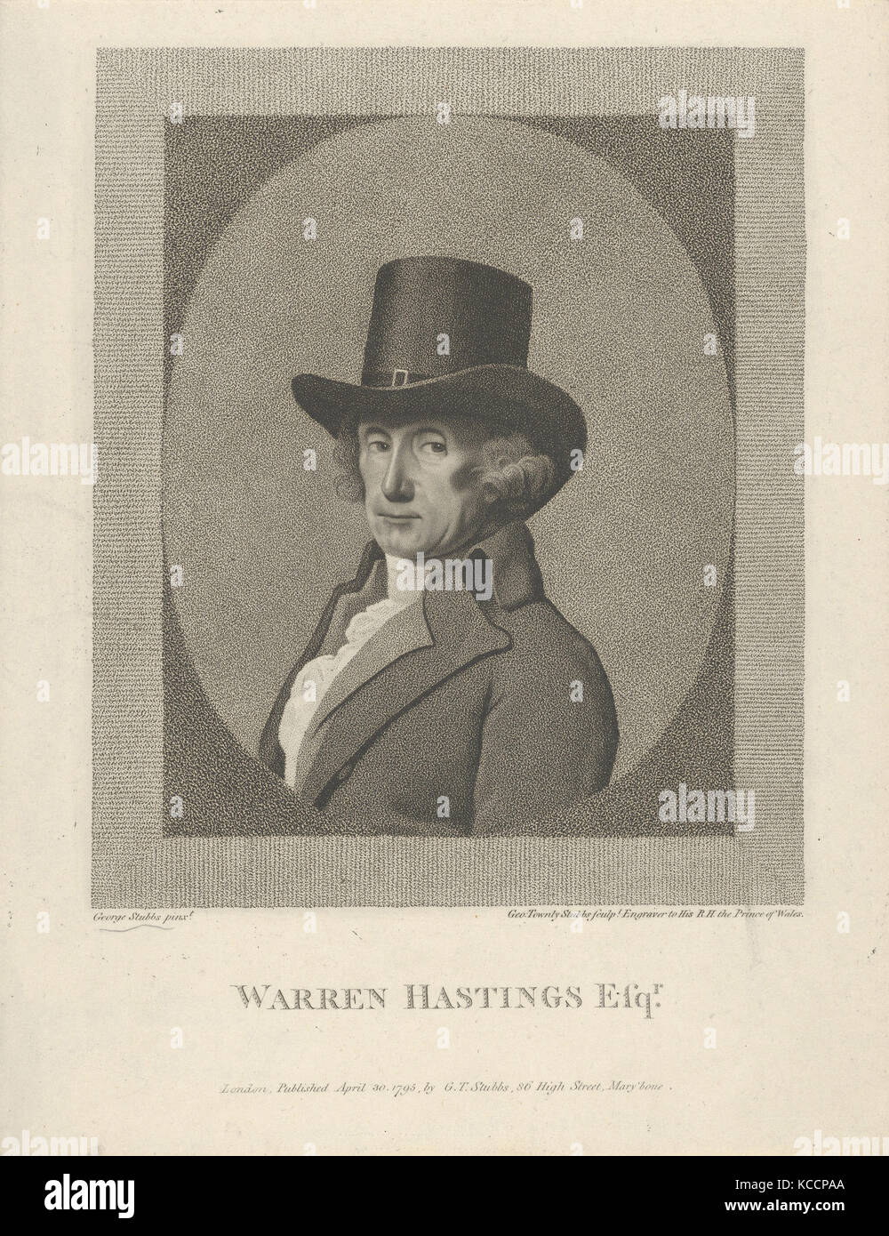 Portrait de Warren Hastings, Esq., George Stubbs Townley, 30 avril, 1795 Banque D'Images