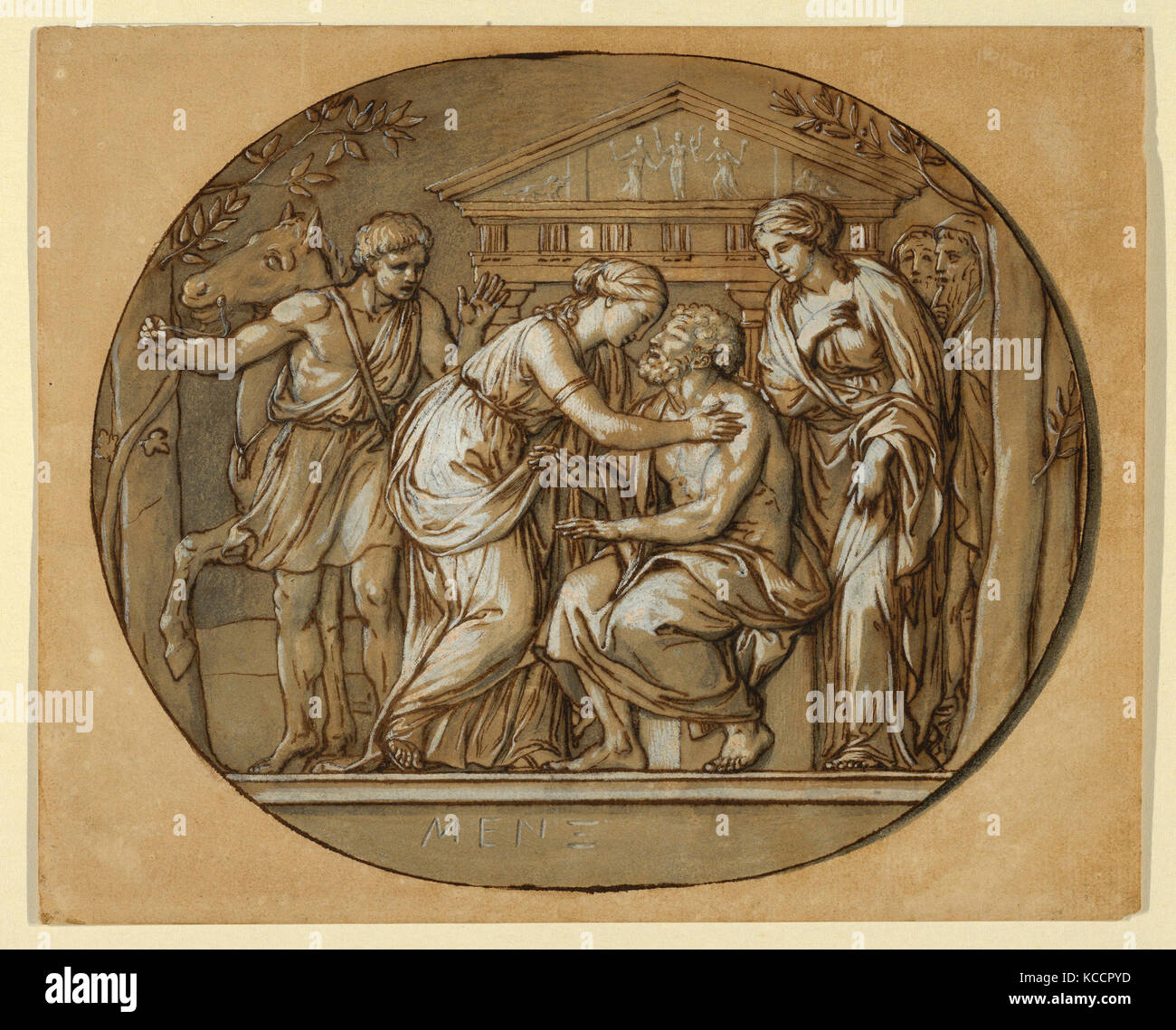 Dessins et gravures, dessin, Oedipe devant le Temple de la Fury entre ses filles et Antigone Ismene, Anton Reni Banque D'Images