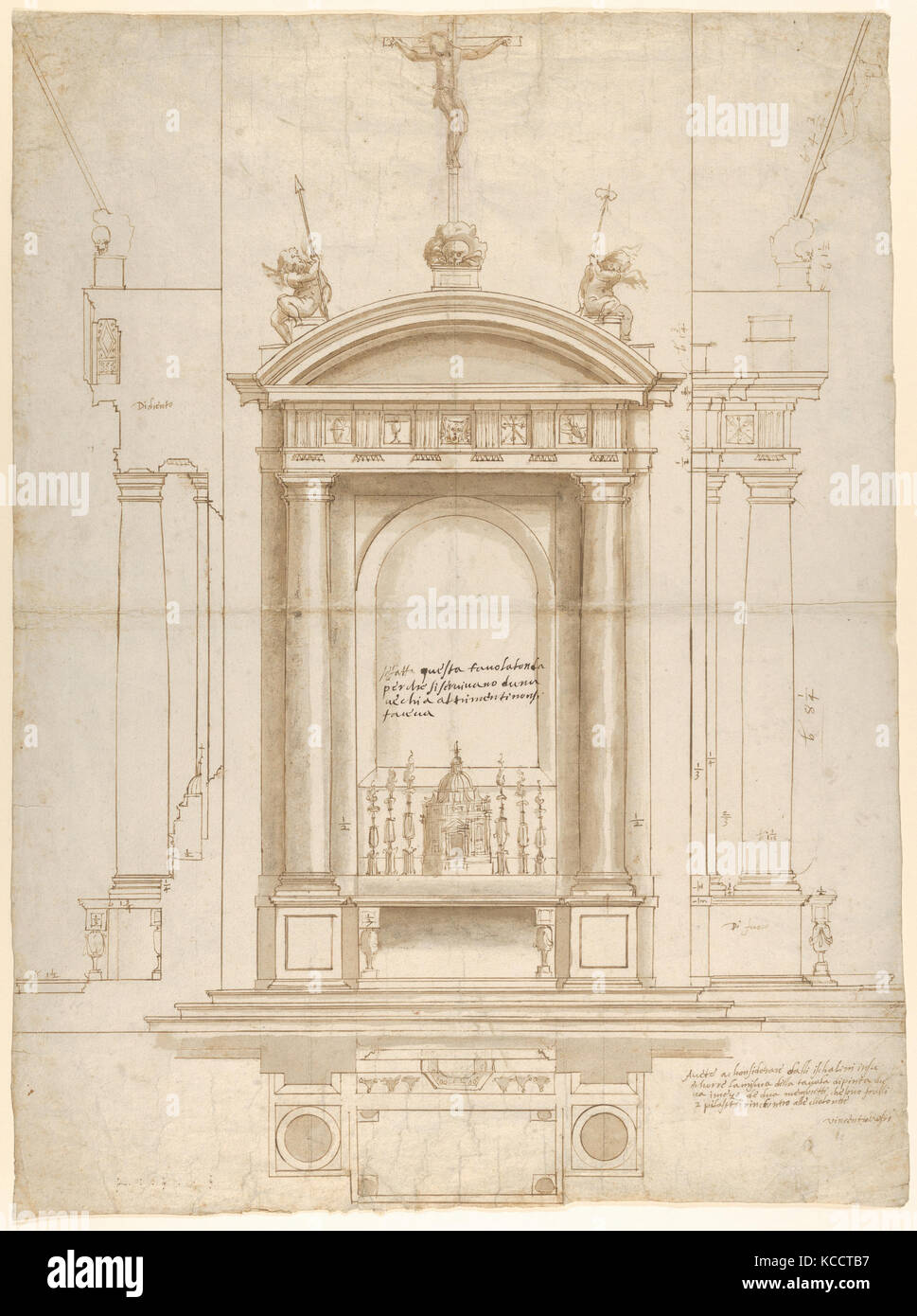 Conception d'un autel surmonté d'un Crucifix dans quatre vues différentes, Vincenzo de' Rossi, 1546-47 Banque D'Images