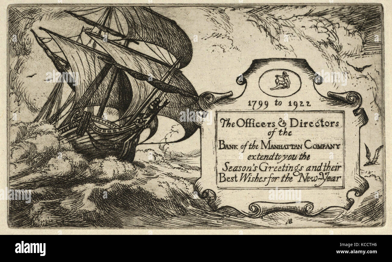 Dessins et estampes, Print, meilleurs Vœux de la direction et les administrateurs de la banque de Manhattan Company, artiste, Ernest Banque D'Images