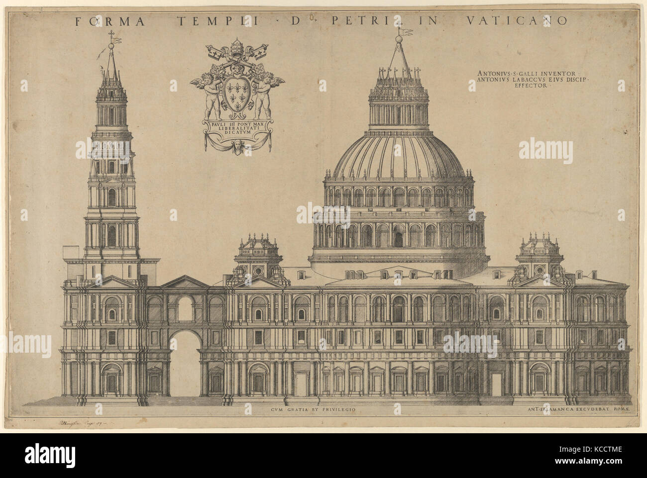 Le projet d'Antonio da Sangallo pour St Peters, plan de la façade étendue à la gauche d'une tour, après Antonio da Labacco Banque D'Images