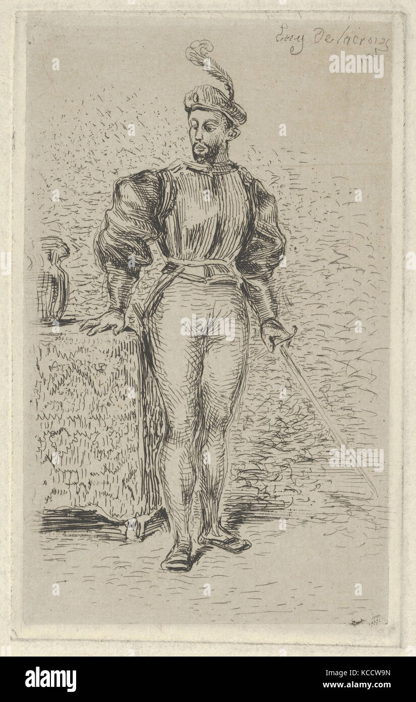 L'homme d'armes, 1833, Etching, premier état de quatre, plaque : 4 5/16 x 2 5/8 in. (11 x 6,7 cm), Impressions, Eugène Delacroix (Français Banque D'Images