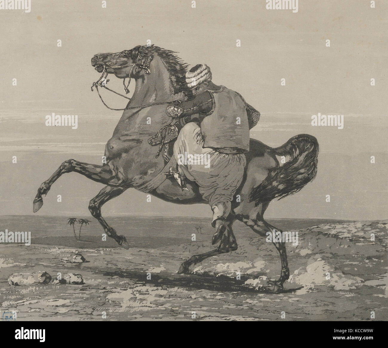 Montage Turk son cheval, 1824, aquatinte, 8 1/2 x 10 3/8''. (21.6 x 26.4cm), Impressions, Eugène Delacroix (Français, Charenton-Saint Banque D'Images