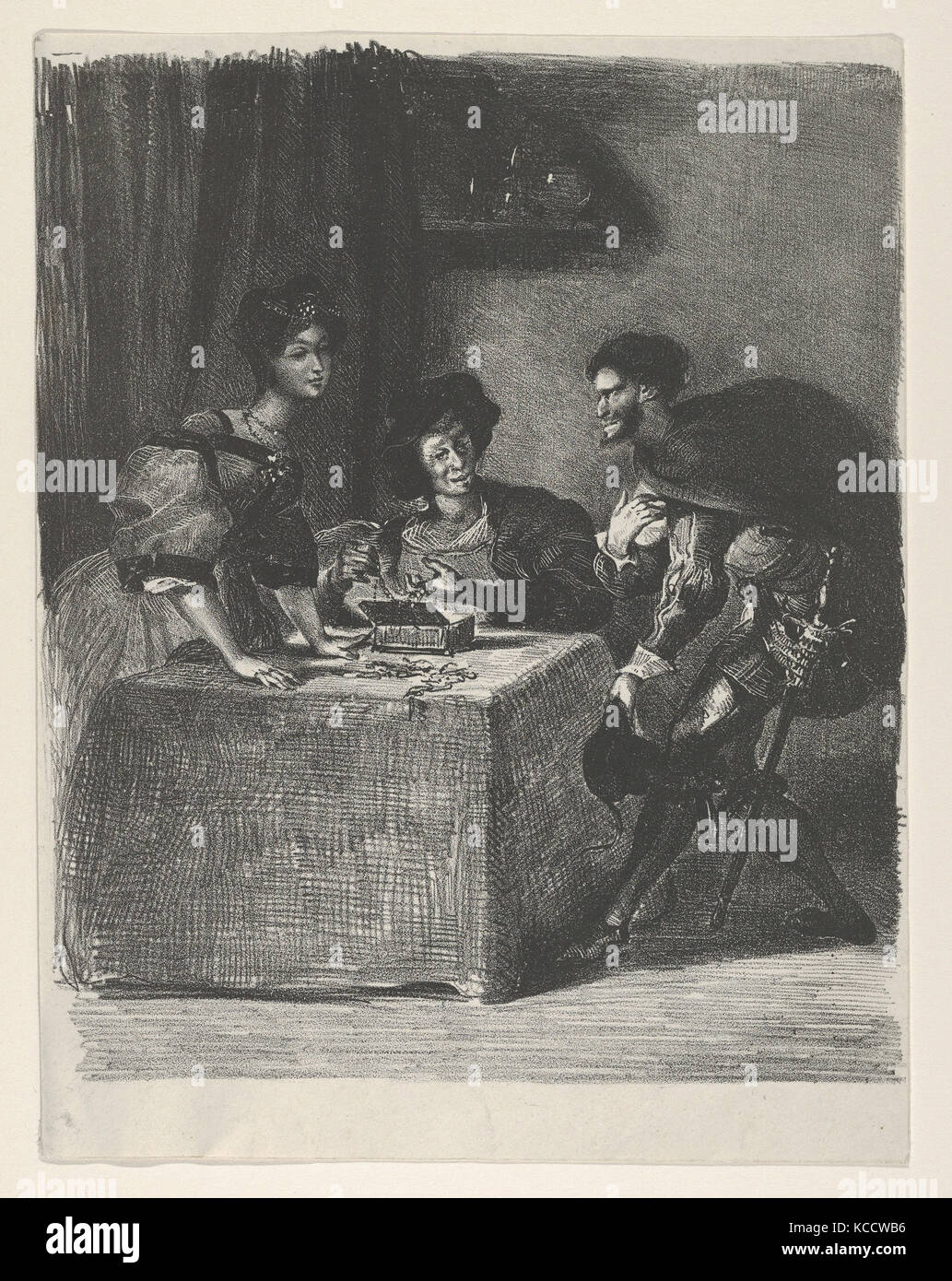 Méphistophélès se présente à Martha (Goethe, Faust), Eugène Delacroix, 1825-27 Banque D'Images
