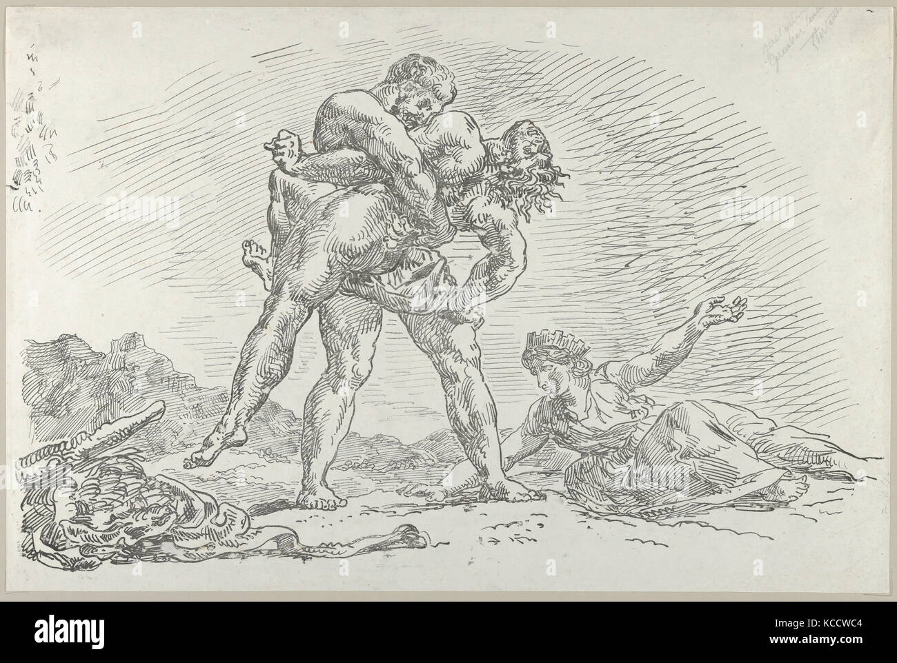 Hercule et Antée, 1852, lithographie sur papier vélin ; seulement, l'état Total : 17 3/8 x 11 1/2 in. (44,2 x 29,2 cm), Impressions, Eugène Banque D'Images