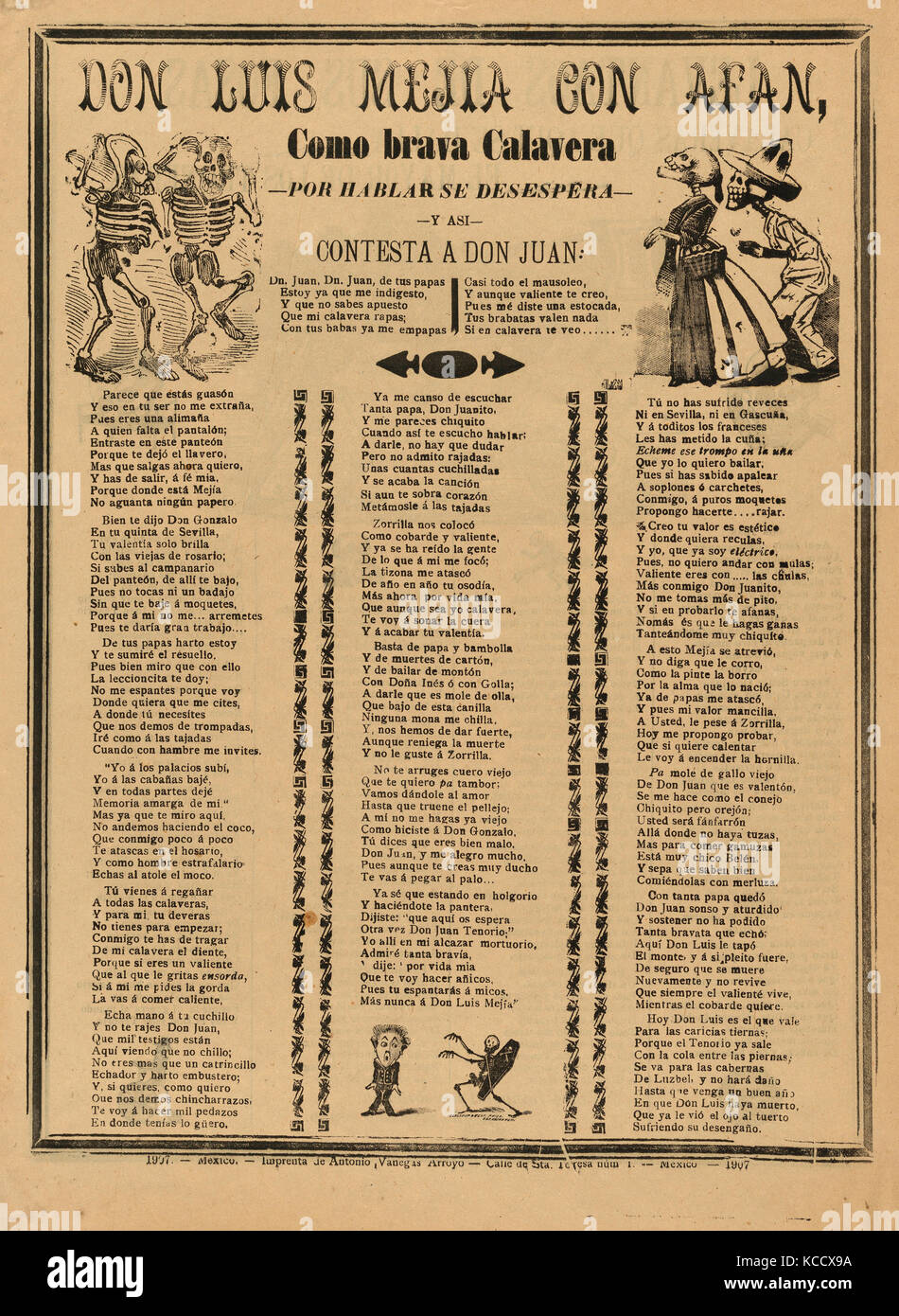 Journal de qualité relatives à Don Luis Mejia avec Afan, une corrida (ballad) dans la section inférieure, ? José Guadalupe Posada, cuisine Mexicaine Banque D'Images Journal de qualité relatives à Don Luis Mejia avec Afan, une corrida (ballad) dans la section inférieure, ? José Guadalupe Posada, cuisine Mexicaine Banque D'Images
