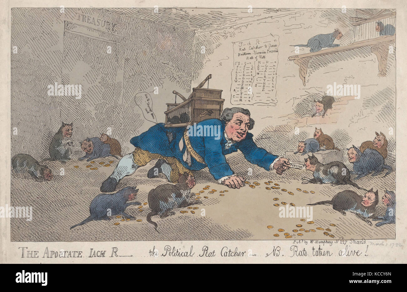 L'apostat Jack Robinson, le Rat-Catcher Politique N.B. Le rat pris vivants !, Thomas Rowlandson, Mars 1, 1784 Banque D'Images