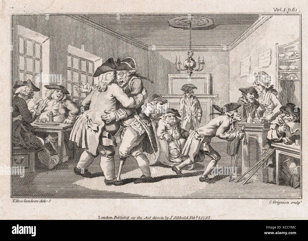 Dessins et estampes, Print, les hommes de danser dans un café, une illustration à partir de l'expédition de Tobias Smollett de Humphry Banque D'Images