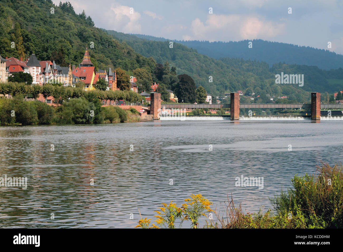 Rivière Neckar et barrage. Heidelberg, Allemagne Banque D'Images