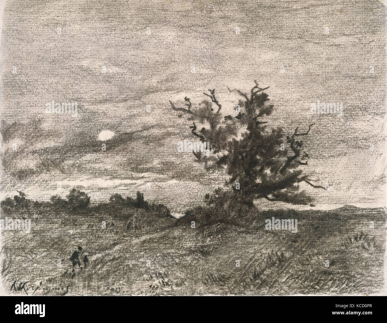Paysage au clair de lune, Henri-Joseph Harpignies, 1900-1910 Banque D'Images