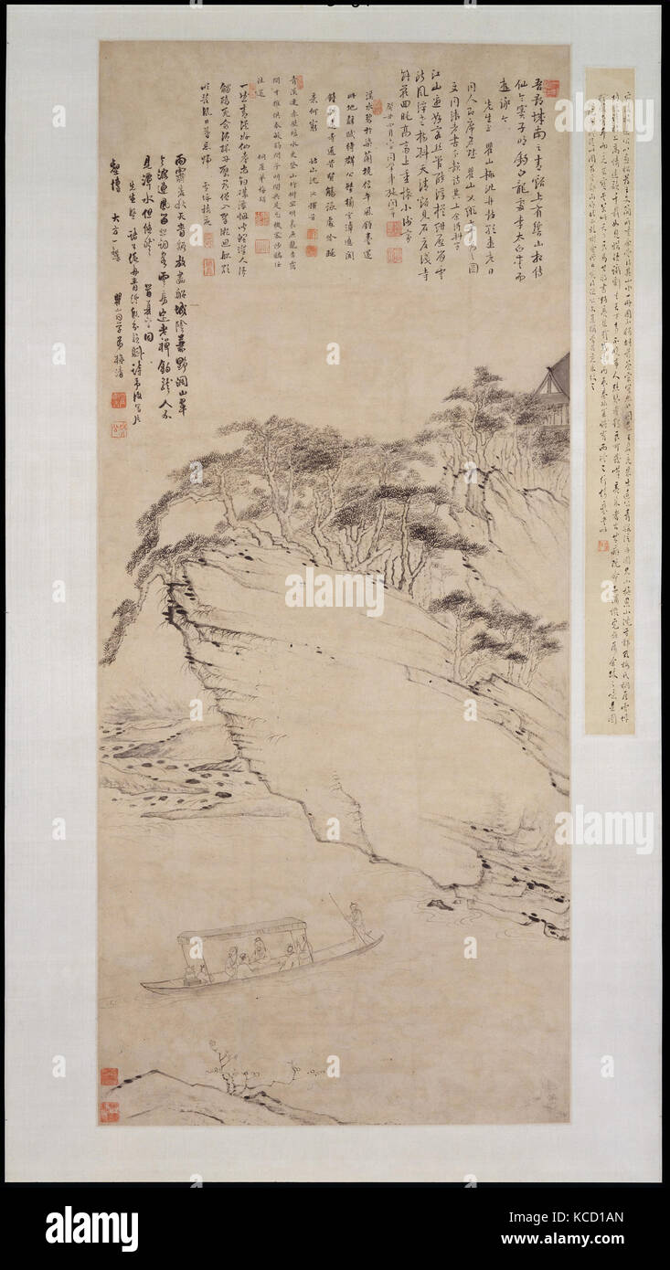 清 倣梅清 響山泛舟圖 軸, nautisme sous Echo Hill, après Mei Qing, datable de 1673 Banque D'Images