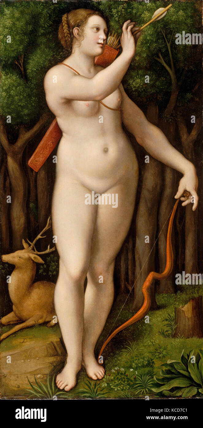 Diane chasseresse, huile sur bois, 44 7/8 x 23 1/4 in. (114 x 59,1 cm), peintures, Giovanni Pietro Rizzoli (Giampietrino (Italien) Banque D'Images