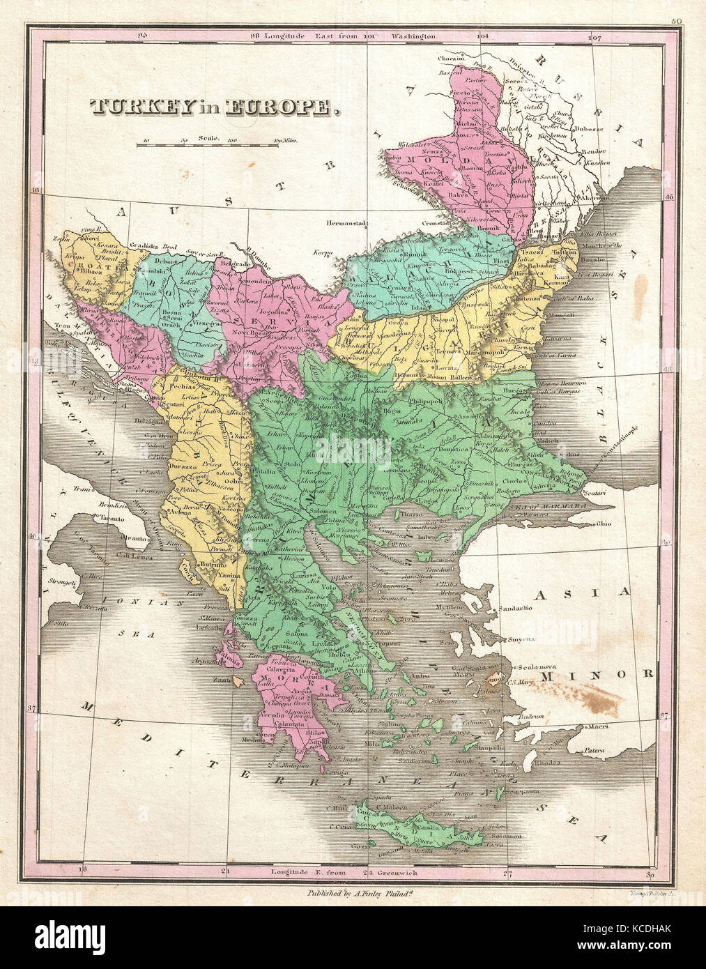 Finley, 1827 Carte de la Turquie dans l'Europe, la Grèce et les Balkans, Anthony Finley cartographe des États-Unis au xixe siècle Banque D'Images