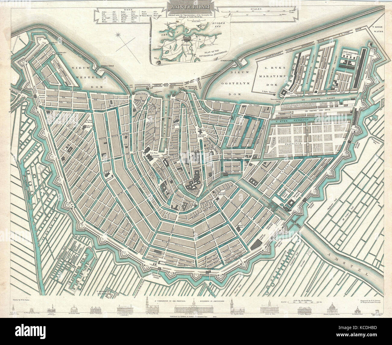 1835, S.D.U.K. Plan de la ville ou d'un plan d'Amsterdam, Pays-Bas Photo  Stock - Alamy