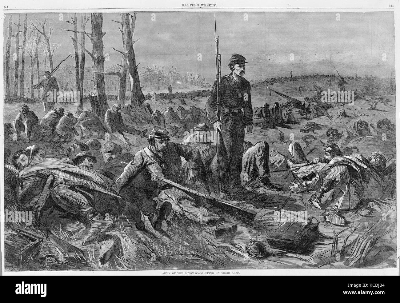 Armée du Potomac - dormir sur leurs bras (Harper's Weekly, vol. VIII), le 28 mai, 1864 Banque D'Images