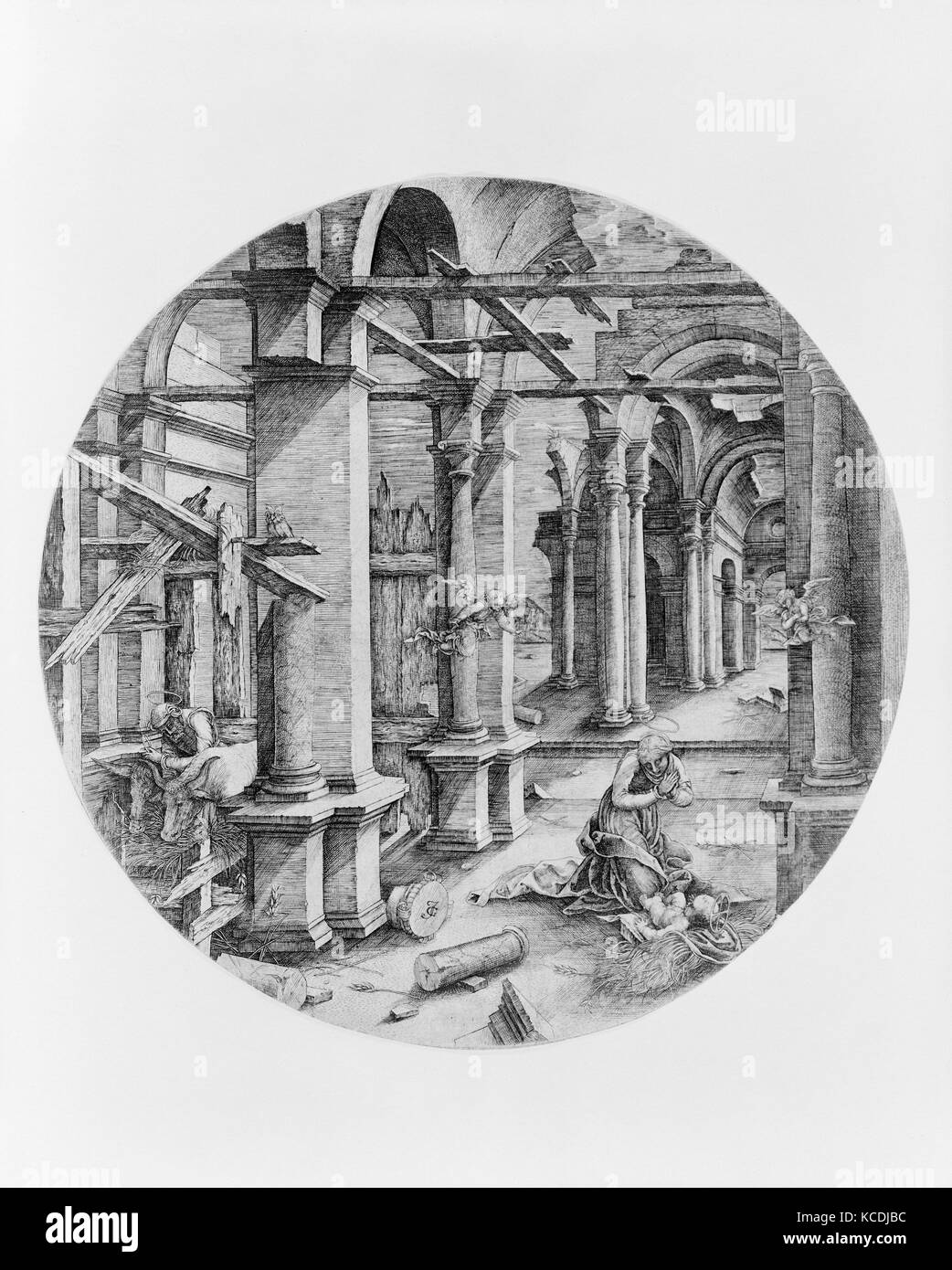 La nativité, ca. 1520s/1530s, gravure ; deuxième état de deux, feuille Diamètre : 7 13/16 in. (19,8 cm), d'impressions, Maître JG (Français Banque D'Images