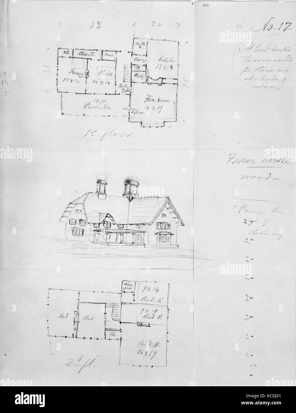 De conception américaine crocheté Farm House Design, XVII, de l'architecture de Maisons de Pays, Alexander Jackson Davis, ca. 1850 Banque D'Images