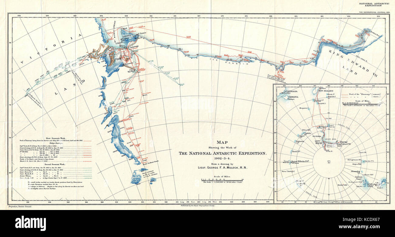 1904, expédition en Antarctique Plan de Terre Victoria et le roi Édouard VII La Terre, l'Antarctique Banque D'Images