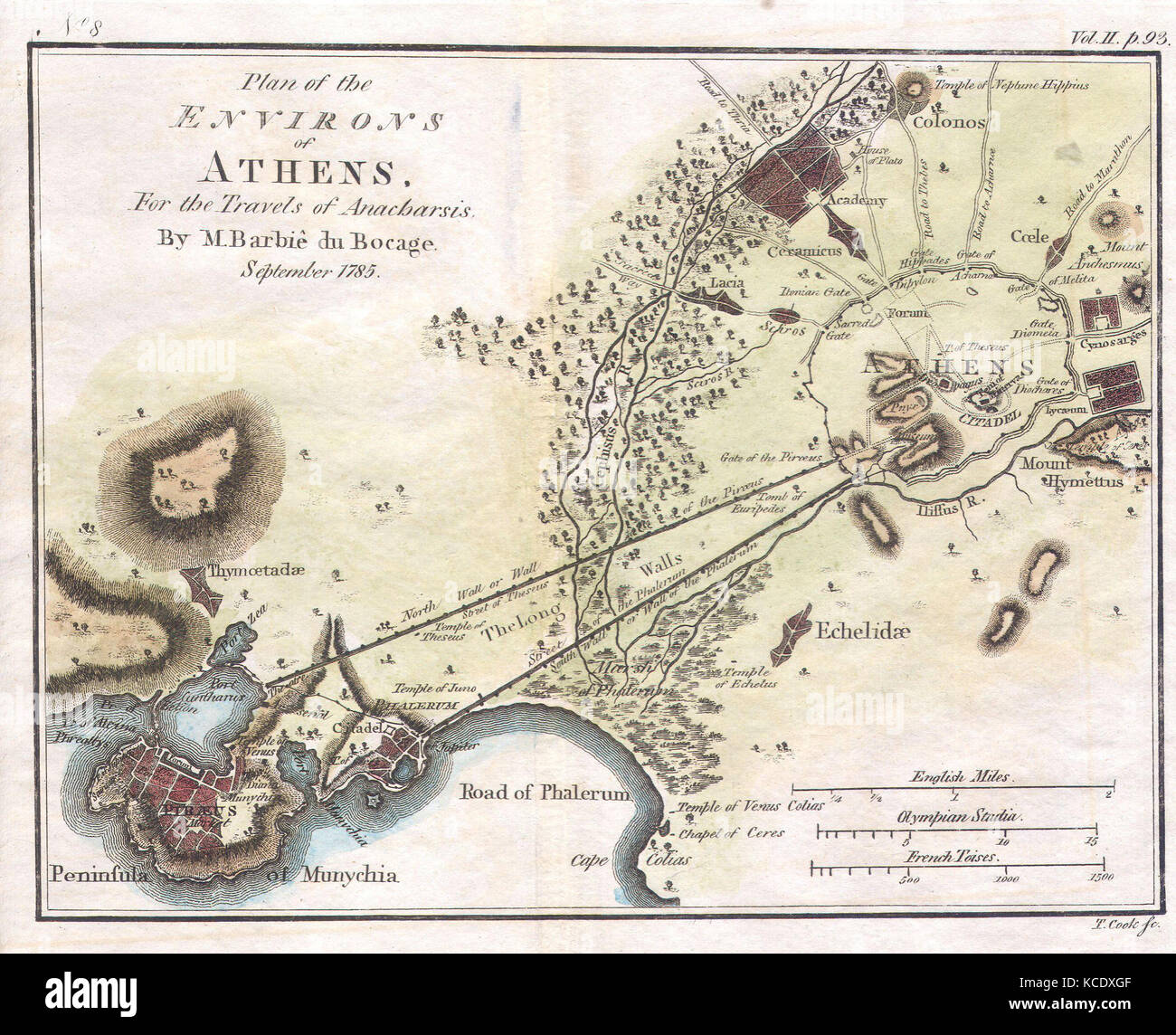 1784, Bocage Plan de la ville d'Athènes en Grèce ancienne Banque D'Images