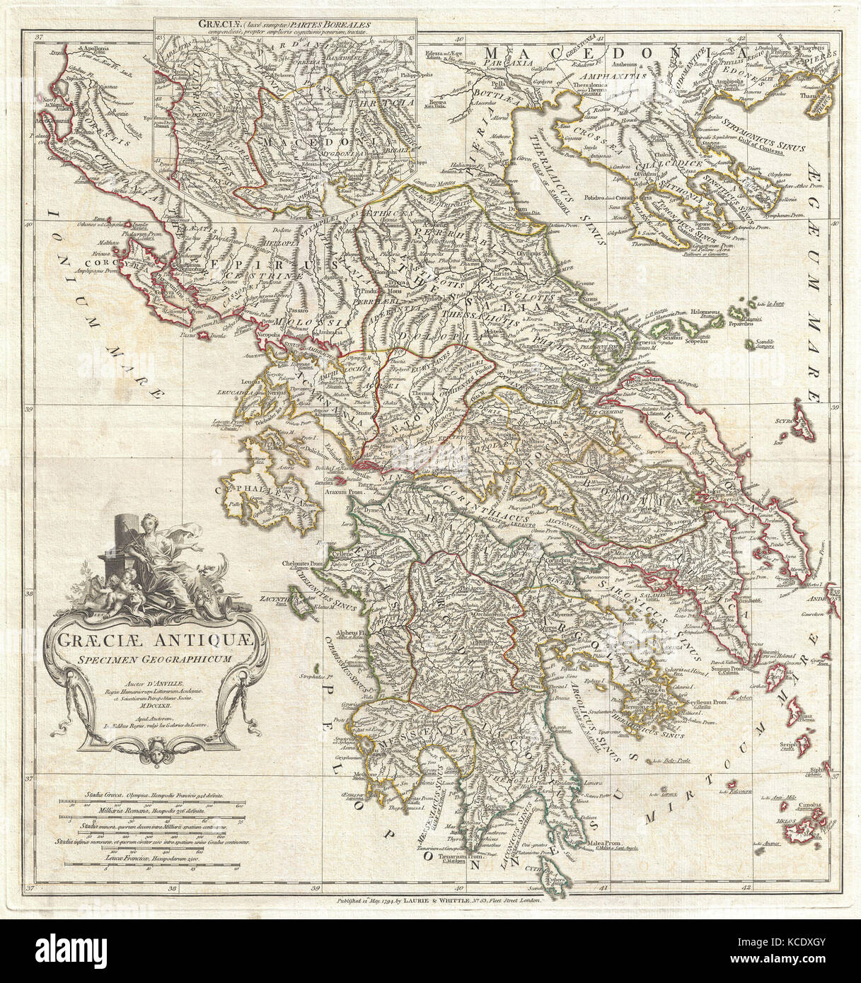 1794, la carte de l'ancienne Grèce Anville Banque D'Images