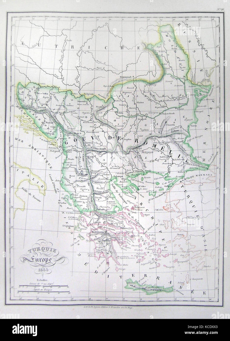 Malte-Brun, 1835 Carte de la Turquie ou l'Empire Ottoman en Europe Banque D'Images