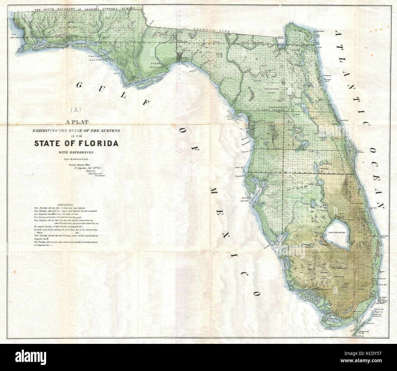 1853, Land Office Plat Plan de Floride Banque D'Images