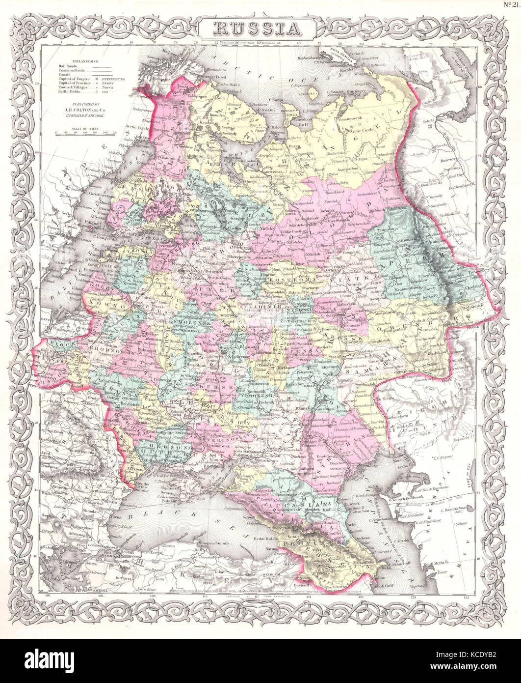 En 1855, Colton Carte de la Russie Banque D'Images