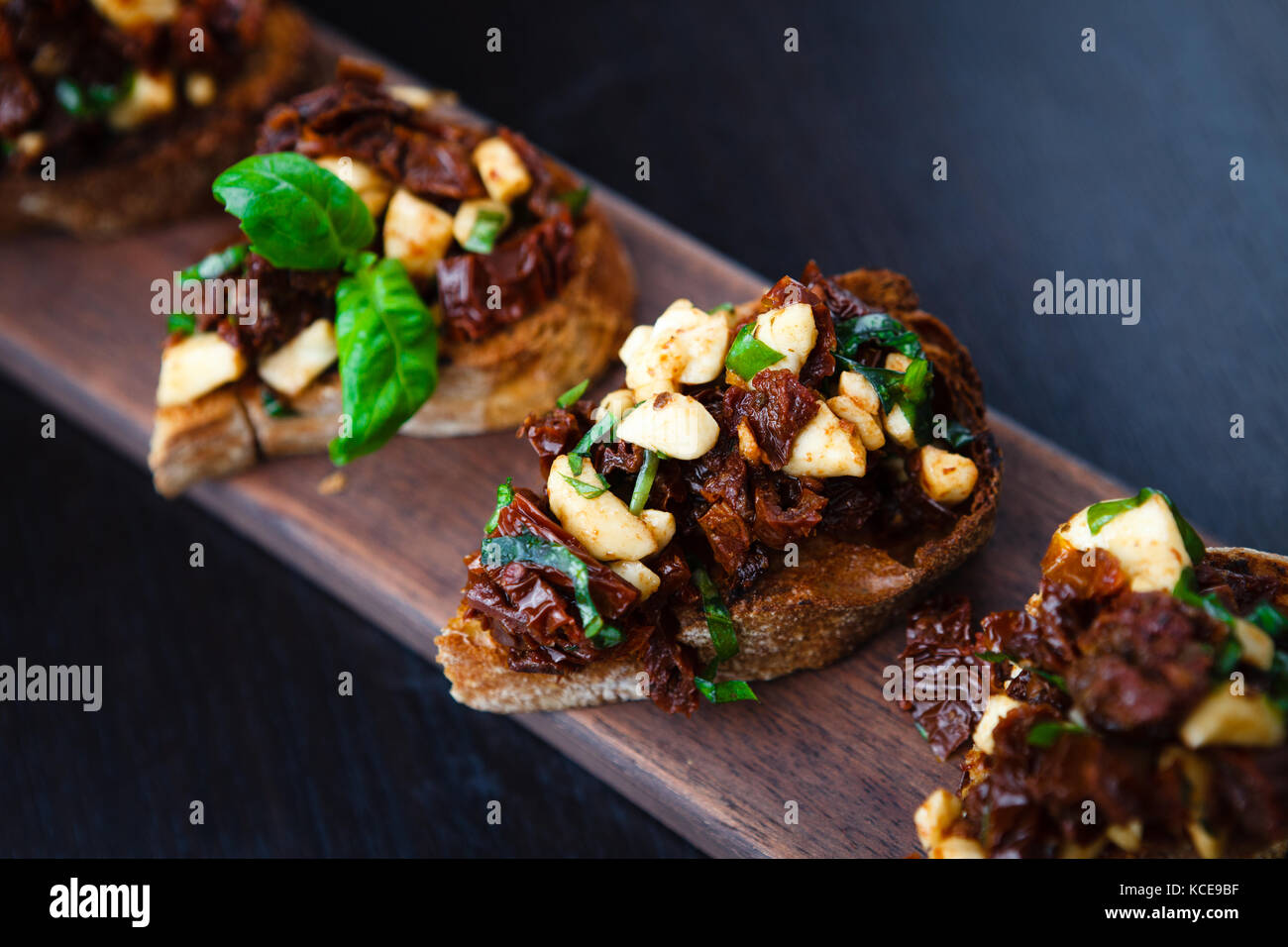 Bruschettas aux tomates séchées Banque D'Images