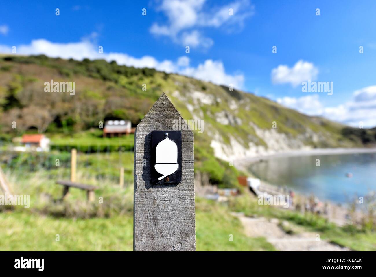 Symbole du logo de glands de Lulworth cove waymarker sentier Dorset England UK Banque D'Images