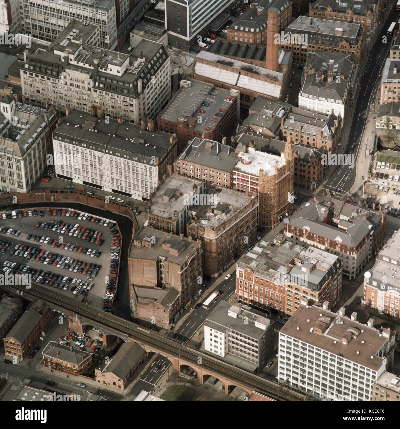Whitworth Street/Princess Street, Manchester. Cette photographie aérienne montre le quartier des entrepôts de coton de Manchester, dont la plupart datent de la la Banque D'Images