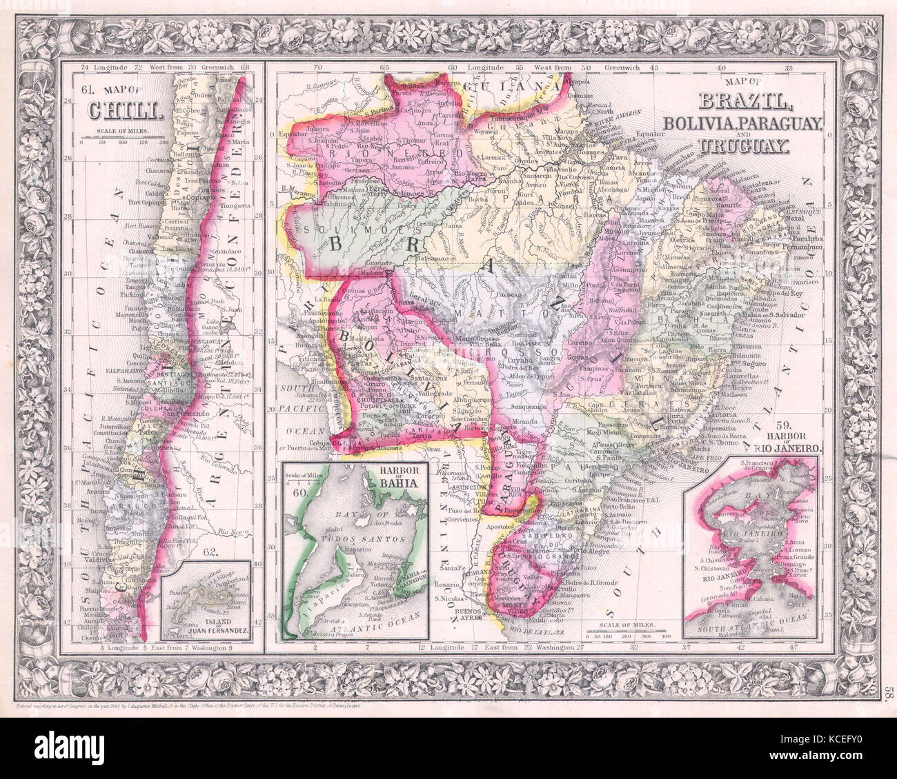 1864, Mitchell carte du Brésil, Bolivie et Chili Banque D'Images